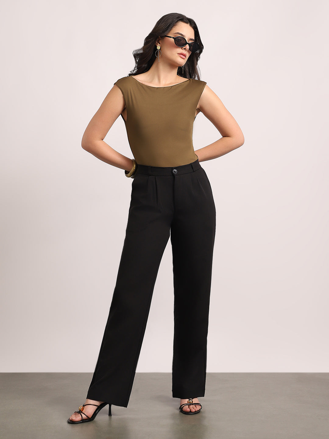 Women's Black Loose Baggy Fit Solid Korean Pants Stretchable