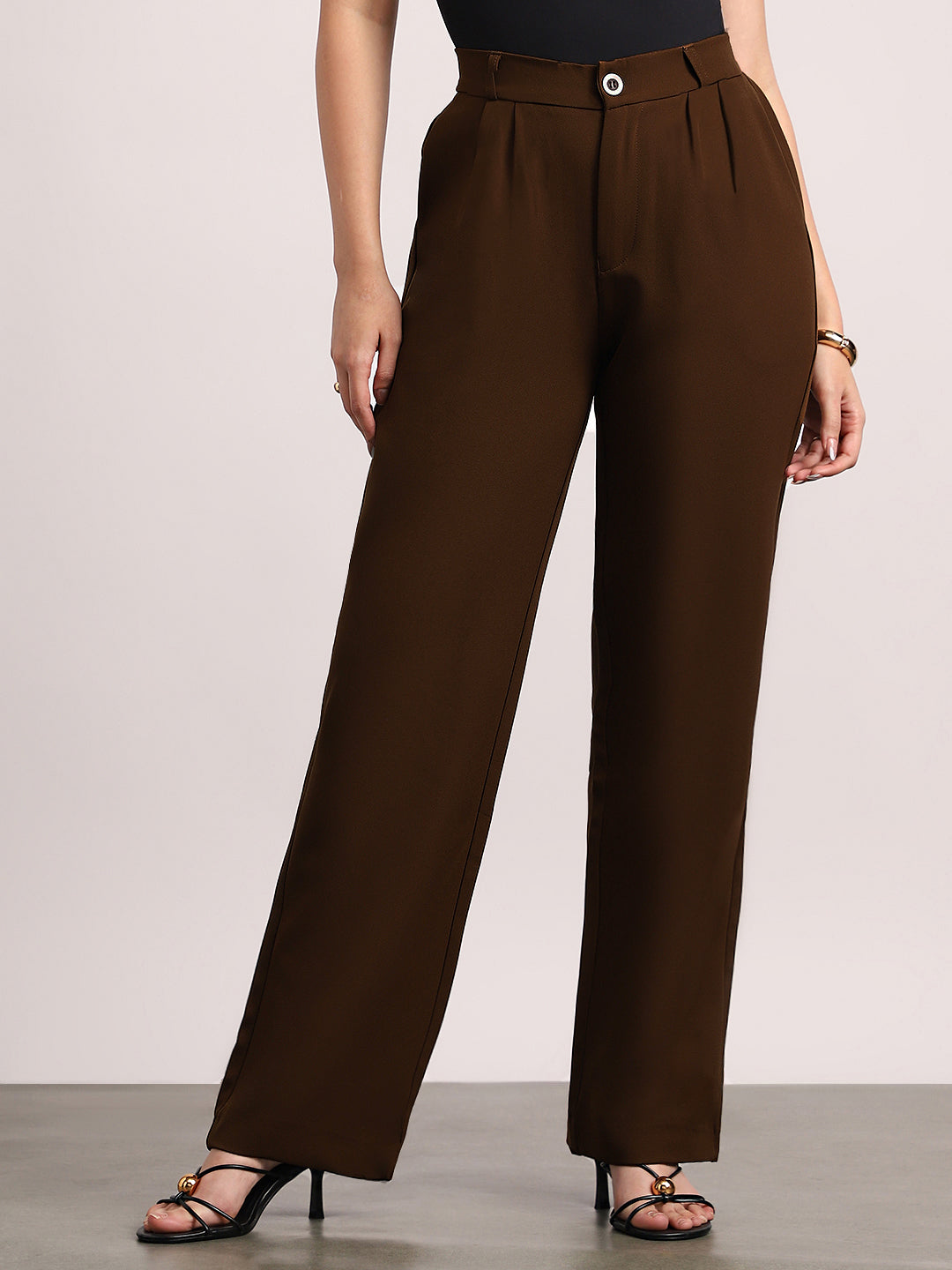 Women's Brown Loose Baggy Fit Solid Korean Pants Stretchable