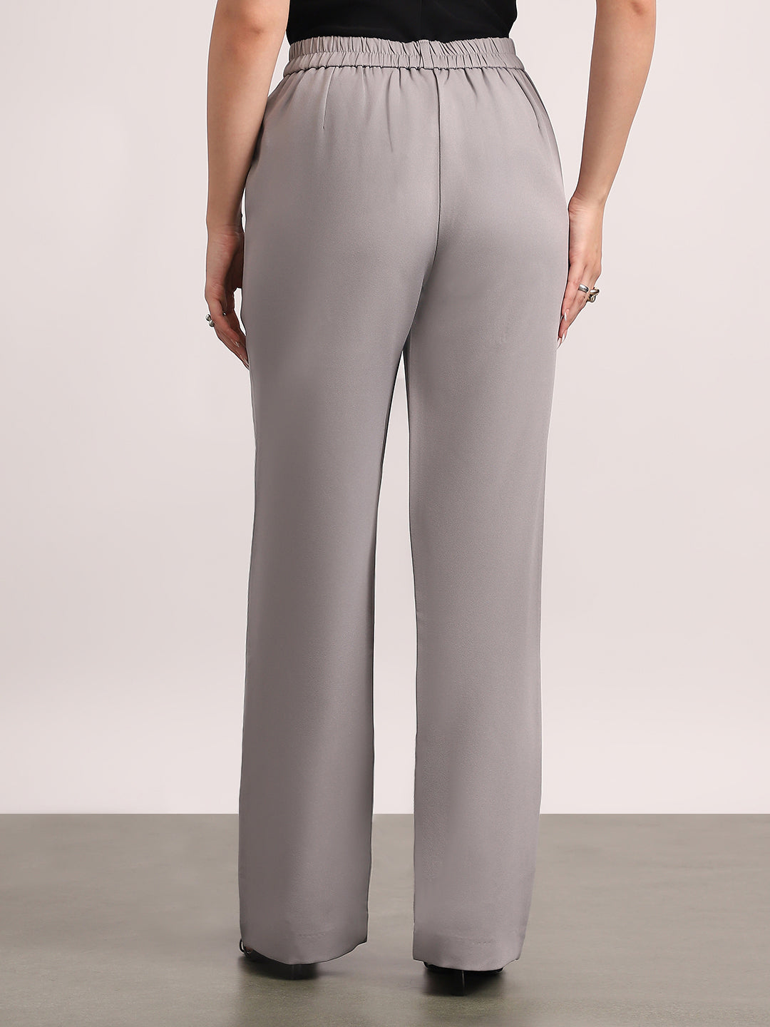 Women's Grey Loose Baggy Fit Solid Korean Pants Stretchable
