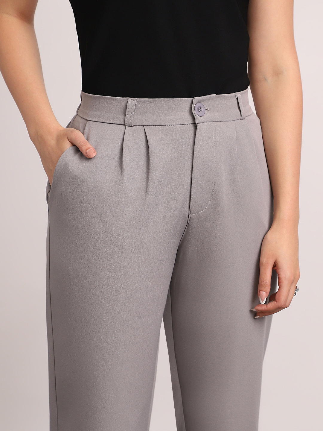 Women's Grey Loose Baggy Fit Solid Korean Pants Stretchable