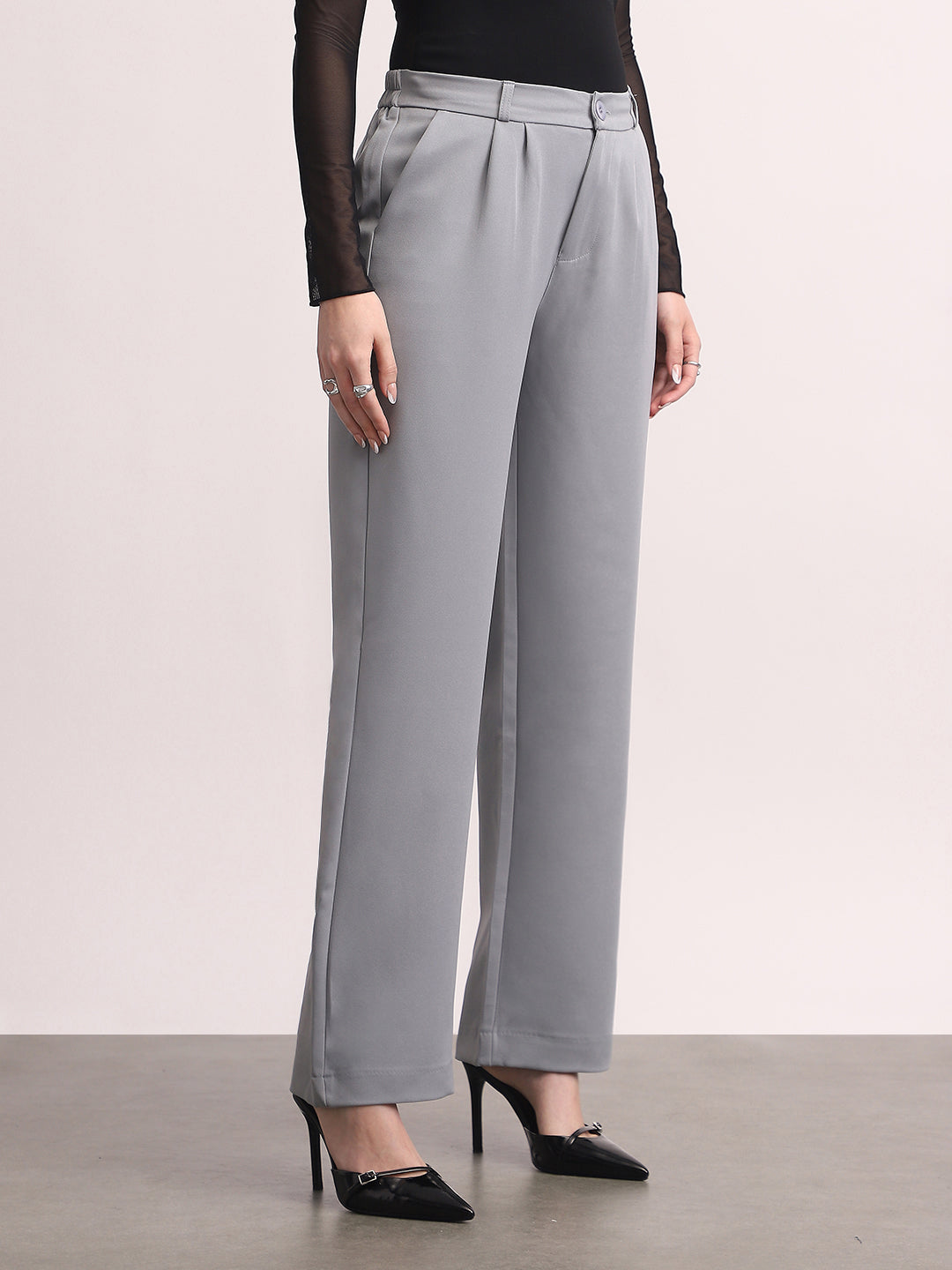 Women's Light Blue Loose Baggy Fit Solid Korean Pants Stretchable