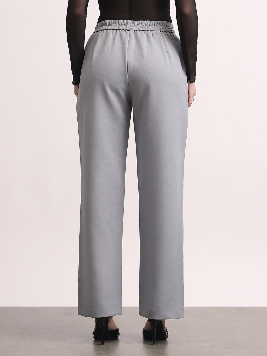 Women's Light Blue Loose Baggy Fit Solid Korean Pants Stretchable