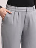 Women's Light Blue Loose Baggy Fit Solid Korean Pants Stretchable