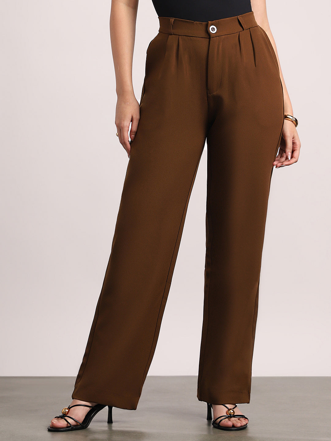 Women's Mocha Brown Loose Baggy Fit Solid Korean Pants Stretchable