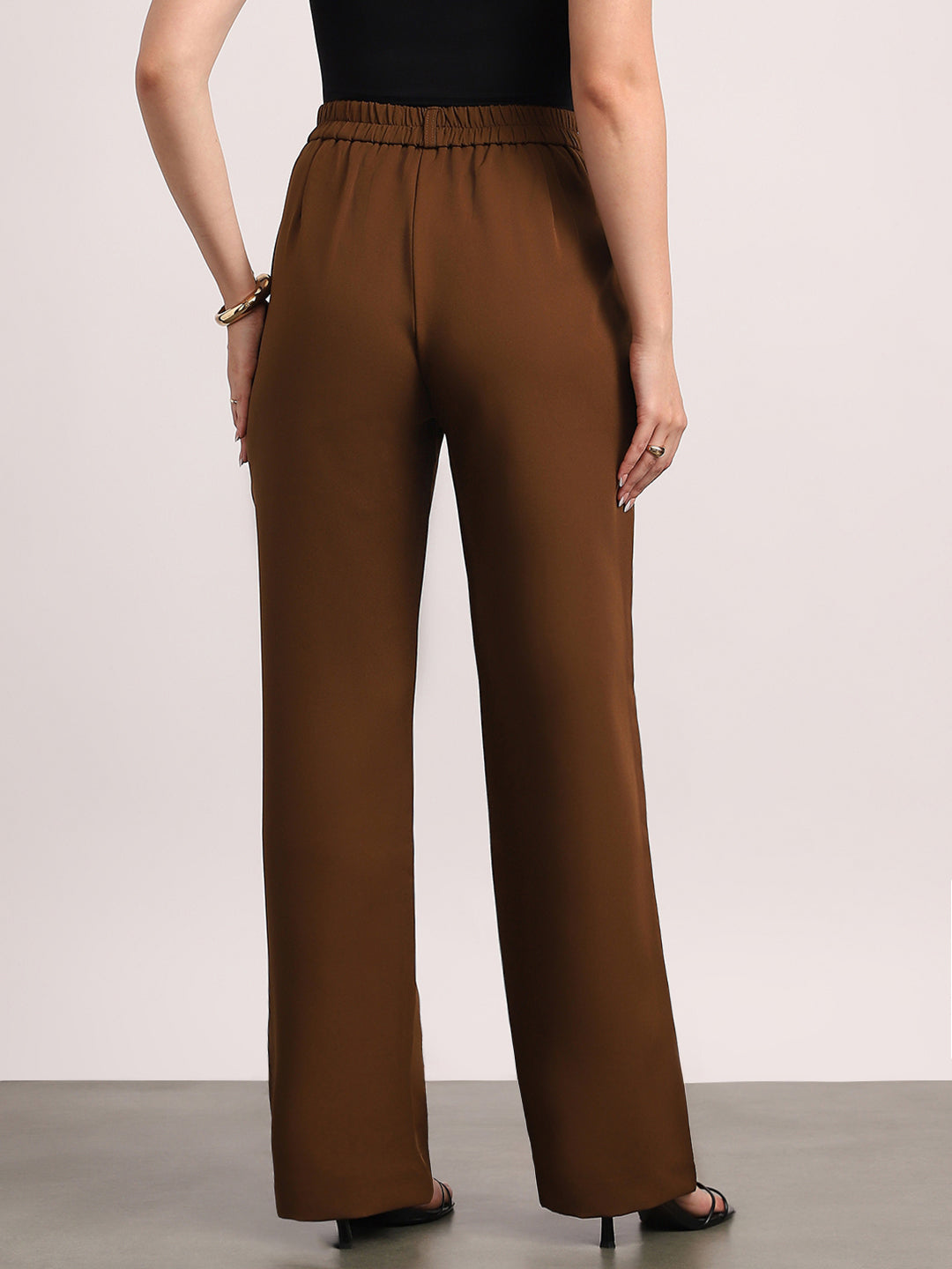 Women's Mocha Brown Loose Baggy Fit Solid Korean Pants Stretchable