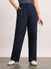 Women's Navy Loose Baggy Fit Solid Korean Pants Stretchable