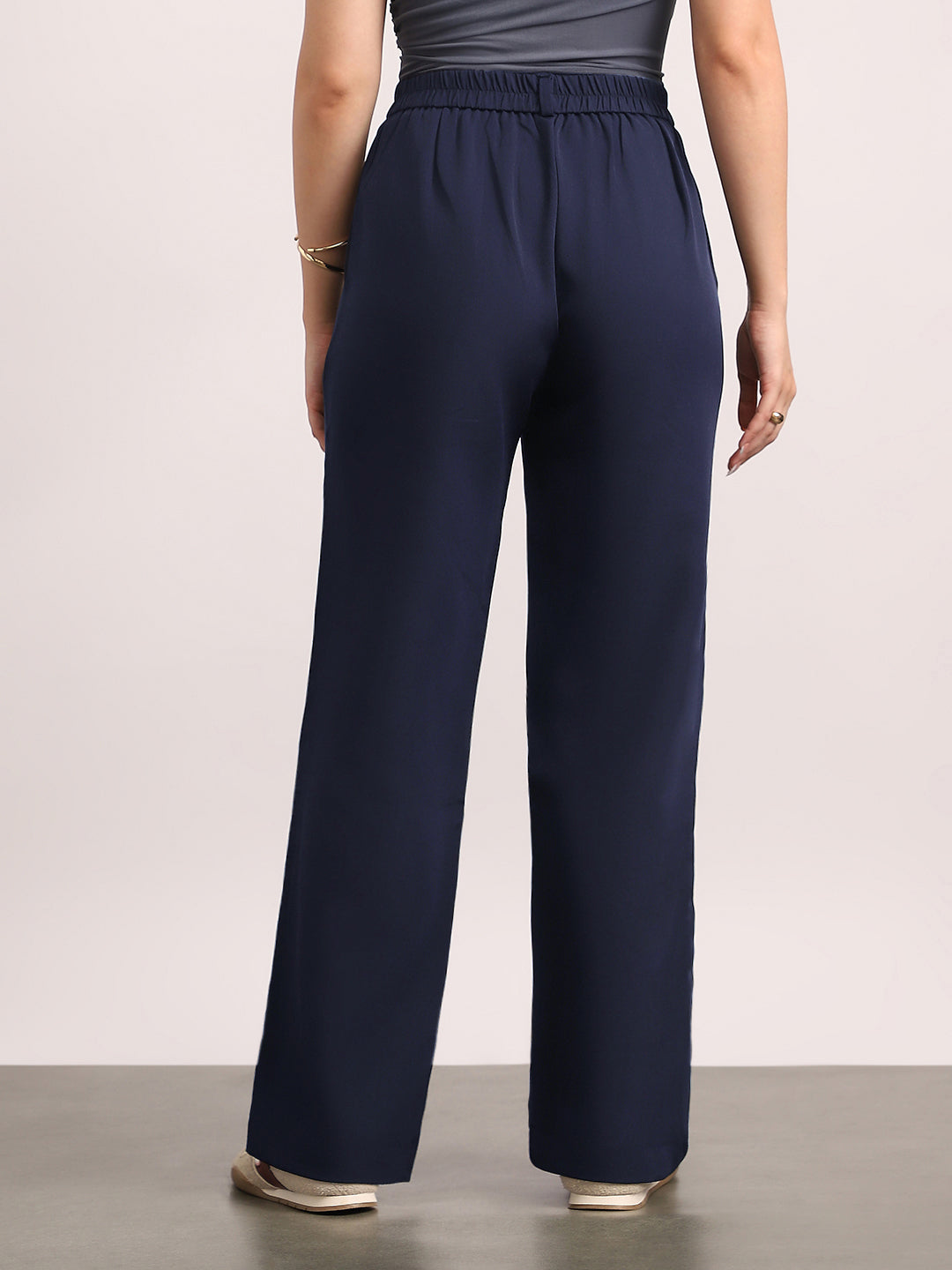 Women's Navy Loose Baggy Fit Solid Korean Pants Stretchable