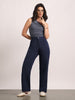 Women's Navy Loose Baggy Fit Solid Korean Pants Stretchable