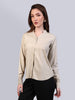 Women's Beige Modal Viscose Full Sleeve Regular Fit Casual Solid Shirt with Mandarin Collar