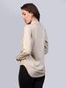 Women's Beige Modal Viscose Full Sleeve Regular Fit Casual Solid Shirt with Mandarin Collar