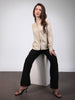 Women's Beige Modal Viscose Full Sleeve Regular Fit Casual Solid Shirt with Mandarin Collar