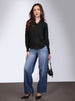 Women's Black Modal Viscose Full Sleeve Regular Fit Casual Solid Shirt with Mandarin Collar