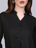Women's Black Modal Viscose Full Sleeve Regular Fit Casual Solid Shirt with Mandarin Collar