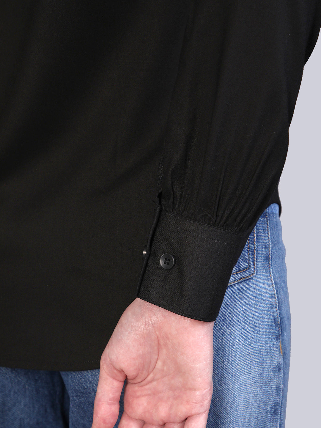 Women's Black Modal Viscose Full Sleeve Regular Fit Casual Solid Shirt with Mandarin Collar