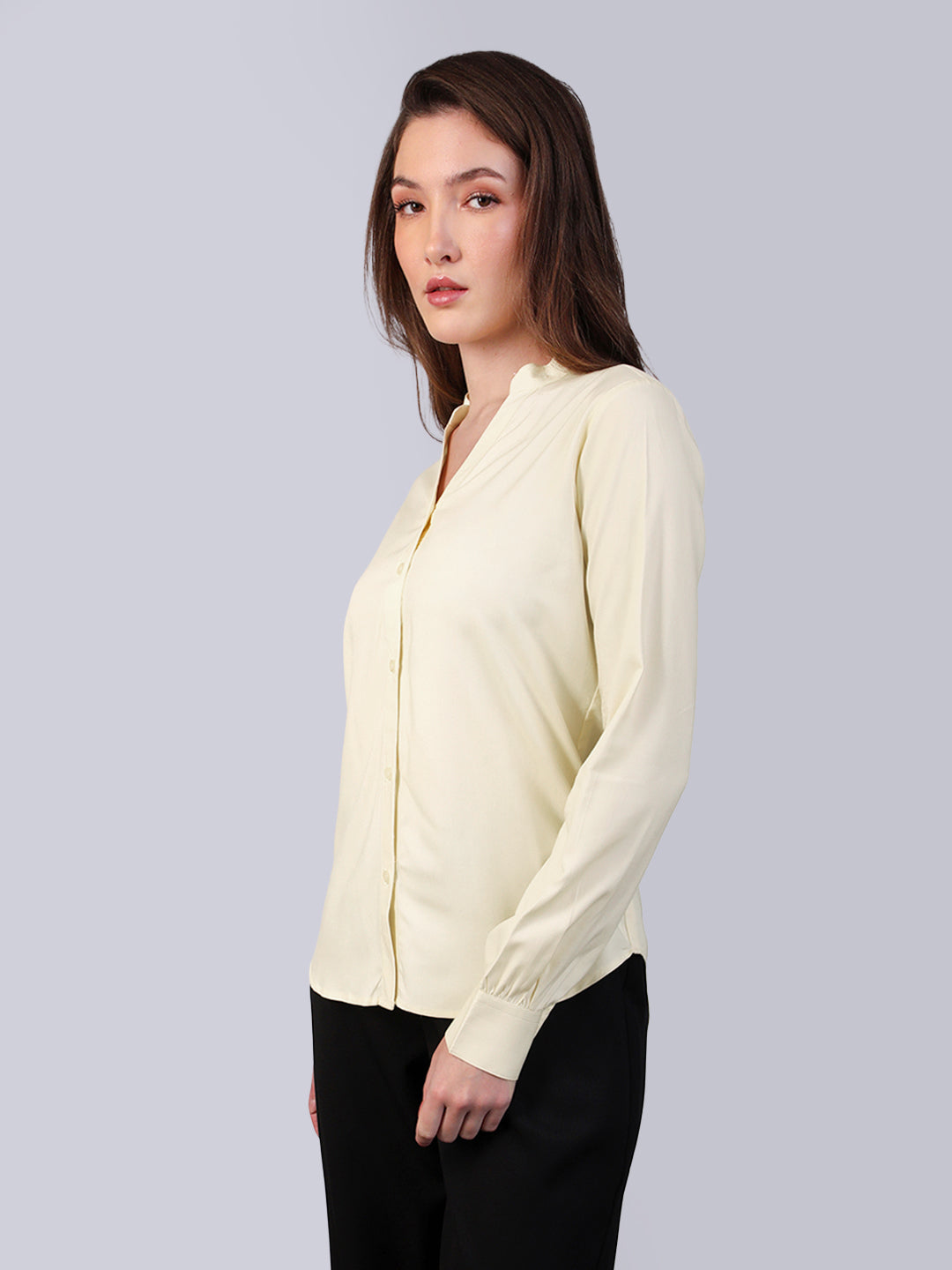 Women's Butter Modal Viscose Full Sleeve Regular Fit Casual Solid Shirt with Mandarin Collar