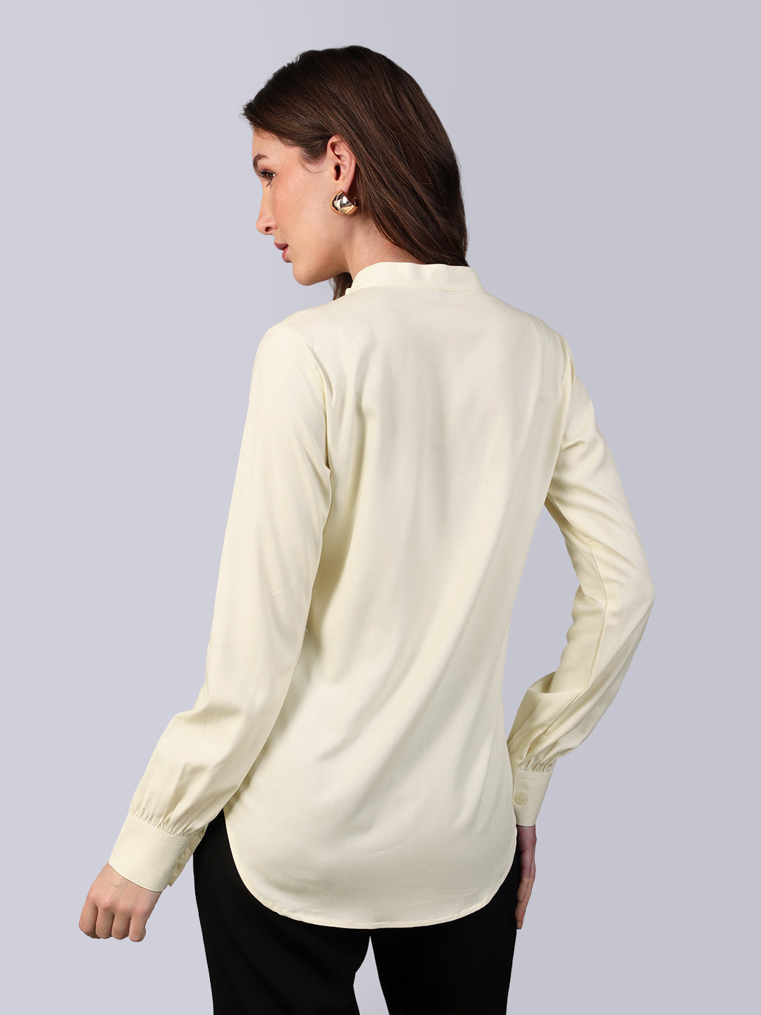 Women's Butter Modal Viscose Full Sleeve Regular Fit Casual Solid Shirt with Mandarin Collar