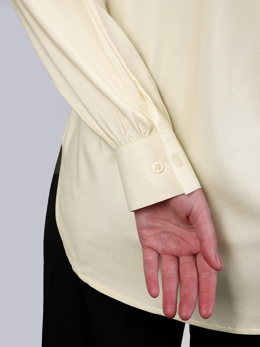 Women's Butter Modal Viscose Full Sleeve Regular Fit Casual Solid Shirt with Mandarin Collar