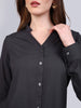 Women's Dark Grey Modal Viscose Full Sleeve Regular Fit Casual Solid Shirt with Mandarin Collar