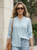 Women's Light Sky Blue Modal Viscose Full Sleeve Regular Fit Casual Solid Shirt with Mandarin Collar