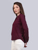 Women's Maroon Modal Viscose Full Sleeve Regular Fit Casual Solid Shirt with Mandarin Collar