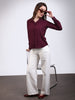 Women's Maroon Modal Viscose Full Sleeve Regular Fit Casual Solid Shirt with Mandarin Collar