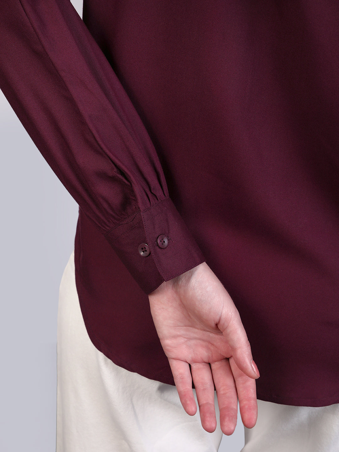 Women's Maroon Modal Viscose Full Sleeve Regular Fit Casual Solid Shirt with Mandarin Collar