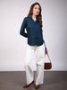 Women's Midnight Blue Modal Viscose Full Sleeve Regular Fit Casual Solid Shirt with Mandarin Collar