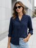 Women's Navy Modal Viscose Full Sleeve Regular Fit Casual Solid Shirt with Mandarin Collar