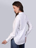 Women's White Modal Viscose Full Sleeve Regular Fit Casual Solid Shirt with Mandarin Collar