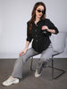 Women's Black Cotton Full Sleeve Oversized Fit Casual Solid Slub Shirt with Spread Collar