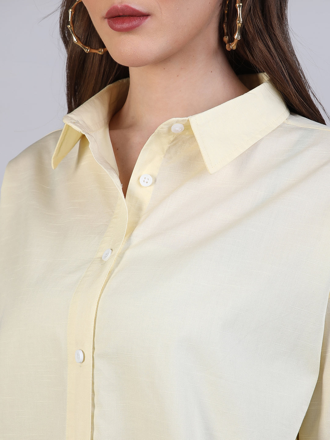 Women's Butter Cotton Full Sleeve Oversized Fit Casual Solid Slub Shirt with Spread Collar
