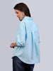 Women's Light Blue Cotton Full Sleeve Oversized Fit Casual Solid Slub Shirt with Spread Collar