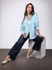 Women's Light Blue Cotton Full Sleeve Oversized Fit Casual Solid Slub Shirt with Spread Collar