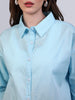 Women's Light Blue Cotton Full Sleeve Oversized Fit Casual Solid Slub Shirt with Spread Collar