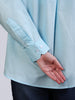 Women's Light Blue Cotton Full Sleeve Oversized Fit Casual Solid Slub Shirt with Spread Collar