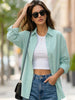 Women's Mint Cotton Full Sleeve Oversized Fit Casual Solid Slub Shirt with Spread Collar