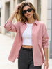 Women's Pink Cotton Full Sleeve Oversized Fit Casual Solid Slub Shirt with Spread Collar