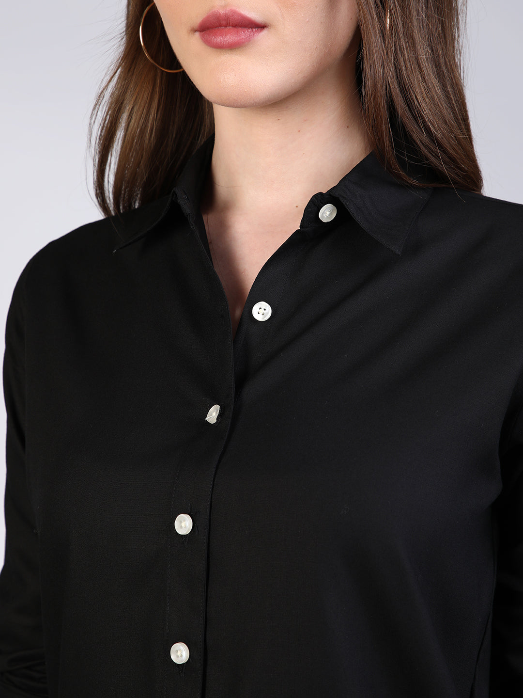 Women's Black Modal Viscose Full Sleeve Regular Fit Casual Solid Shirt with Regular Collar