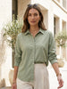 Women's Dusty Green Modal Viscose Full Sleeve Regular Fit Casual Solid Shirt with Regular Collar