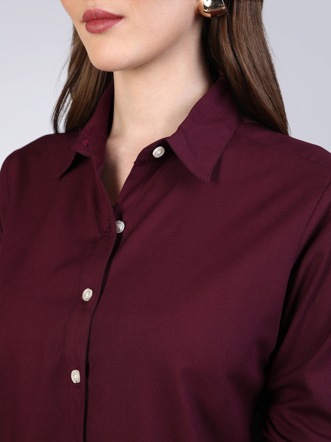 Women's Maroon Modal Viscose Full Sleeve Regular Fit Casual Solid Shirt with Regular Collar