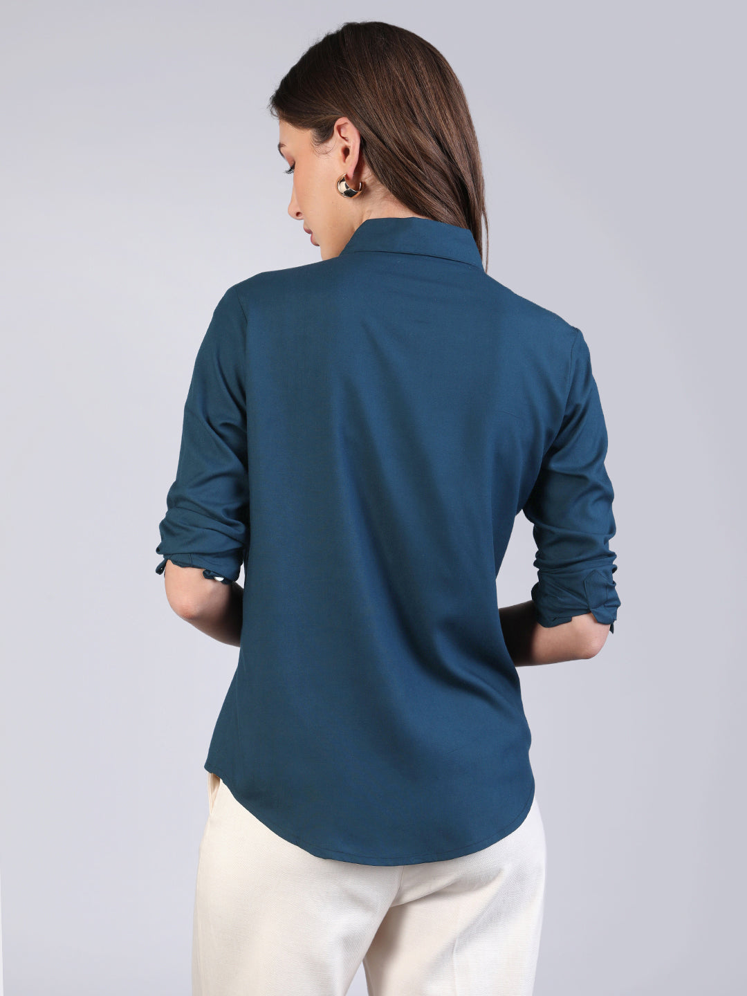 Women's Midnight Blue Modal Viscose Full Sleeve Regular Fit Casual Solid Shirt with Regular Collar