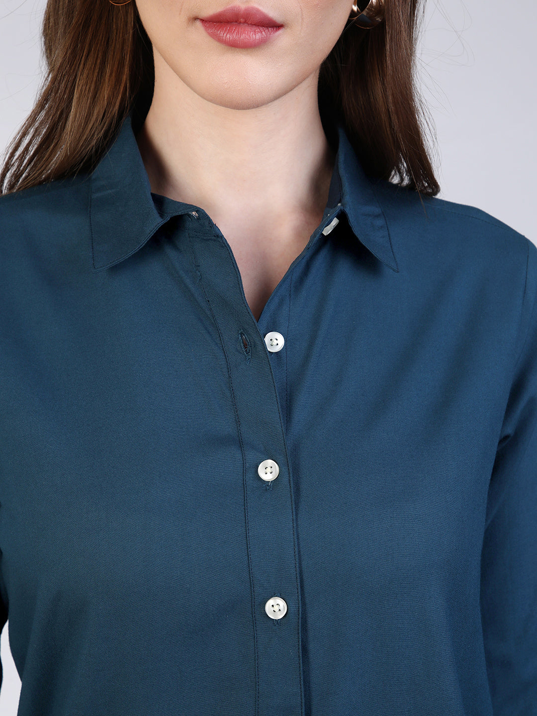 Women's Midnight Blue Modal Viscose Full Sleeve Regular Fit Casual Solid Shirt with Regular Collar