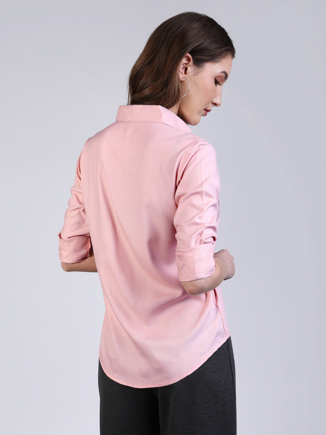 Women's Pink Modal Viscose Full Sleeve Regular Fit Casual Solid Shirt with Regular Collar