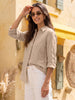 Women's Beige Lyocell Full Sleeve Relaxed Fit Concealed Placket Casual Solid Shirt with Regular Collar