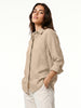 Women's Beige Lyocell Full Sleeve Relaxed Fit Concealed Placket Casual Solid Shirt with Regular Collar
