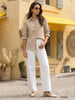 Women's Beige Lyocell Full Sleeve Relaxed Fit Concealed Placket Casual Solid Shirt with Regular Collar