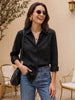 Women's Black Lyocell Full Sleeve Relaxed Fit Concealed Placket Casual Solid Shirt with Regular Collar