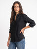 Women's Black Lyocell Full Sleeve Relaxed Fit Concealed Placket Casual Solid Shirt with Regular Collar