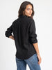 Women's Black Lyocell Full Sleeve Relaxed Fit Concealed Placket Casual Solid Shirt with Regular Collar