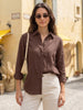 Women's Brown Lyocell Full Sleeve Relaxed Fit Concealed Placket Casual Solid Shirt with Regular Collar